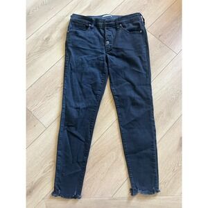 Madewell 9 High Rise Skinny Jeans Button Fly Black‎ Wash Frayed Hem Sz 31